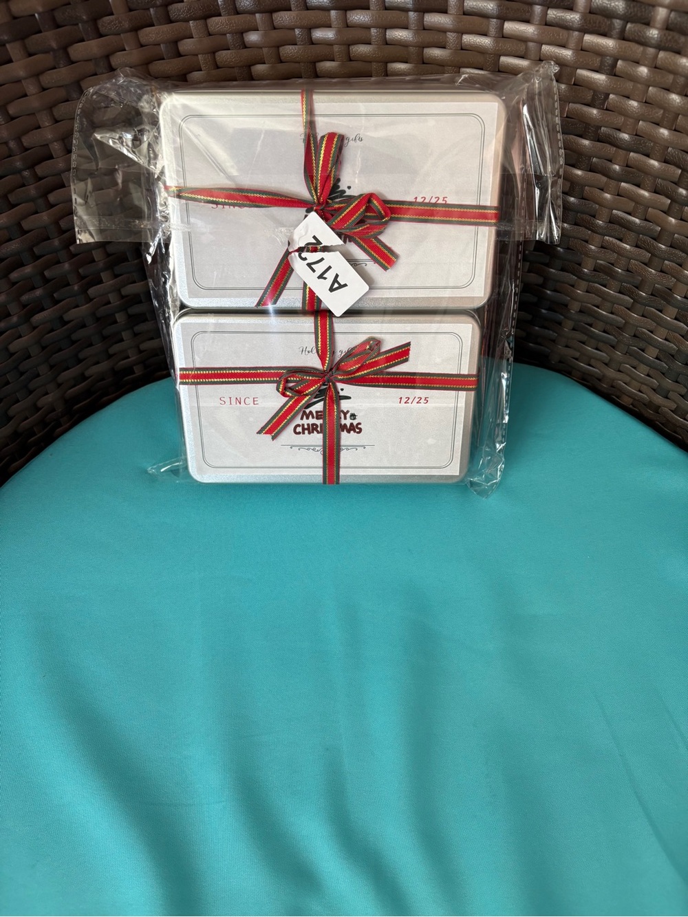 White Holiday Gift Tin Set with Red Ribbon - Picture 3 of 3
